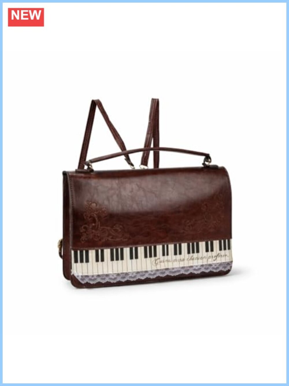 Piano Keyboard Crossbody Bag Women Faux Leather Satchel Lace Music Note Purse